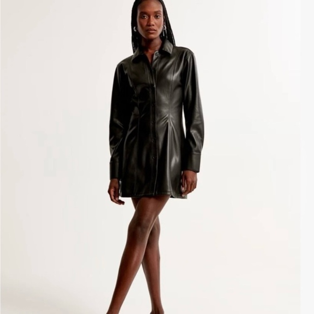 Abercrombie & Fitch Women's Black Vegan Leather Shirt Dress. Sz LP.